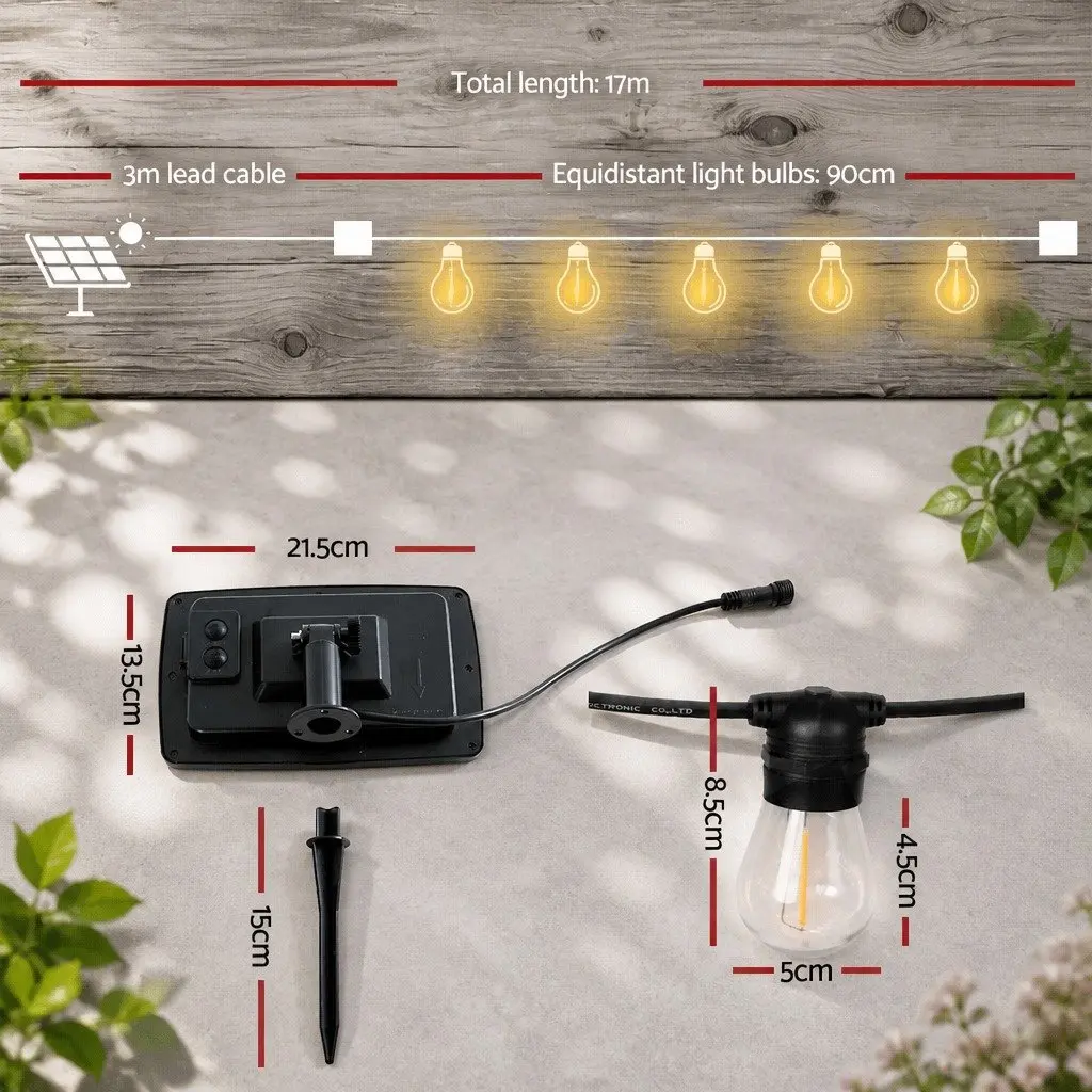 17m Solar Festoon Lights Outdoor LED String Light Warm White Garden Party Decor