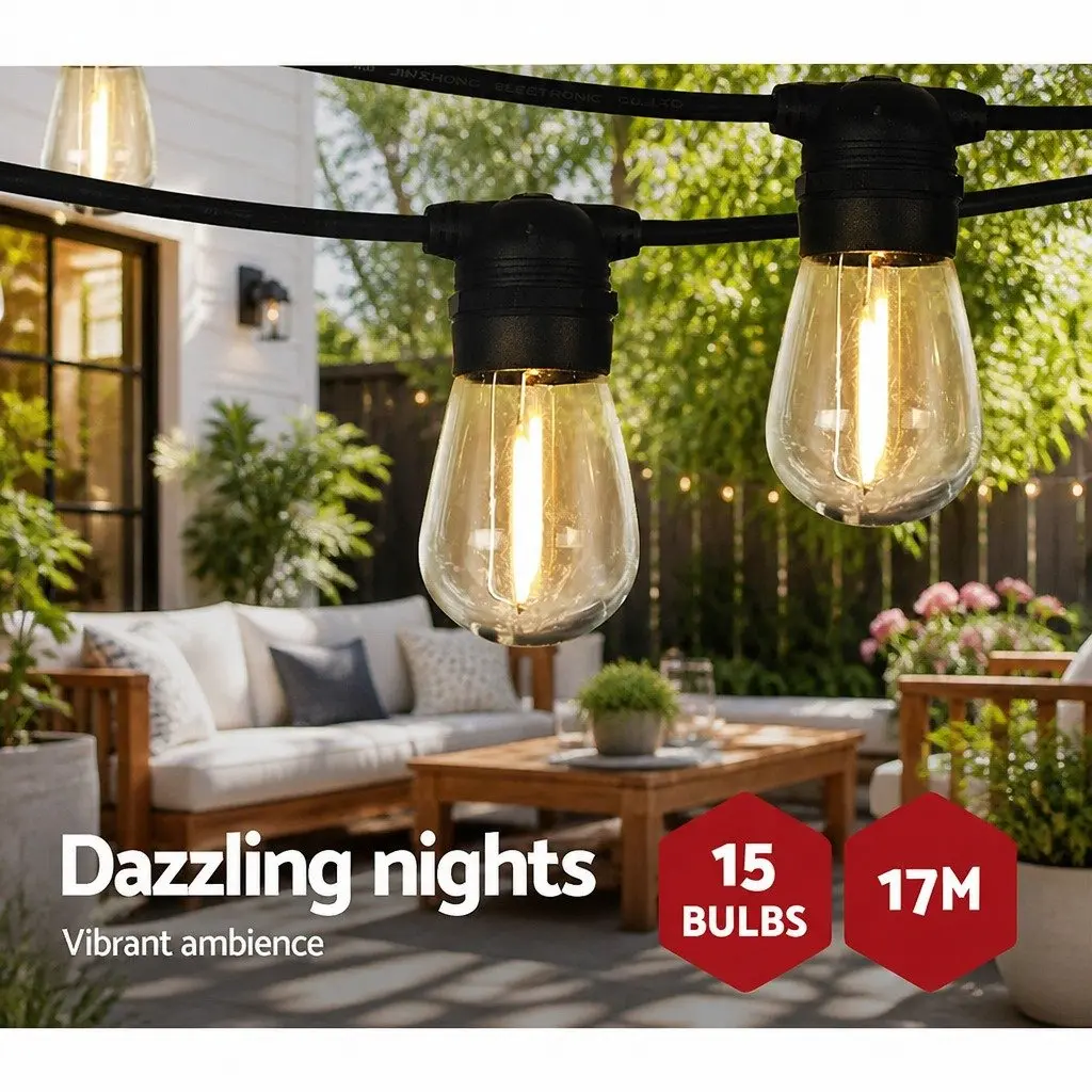 17m Solar Festoon Lights Outdoor LED String Light Warm White Garden Party Decor