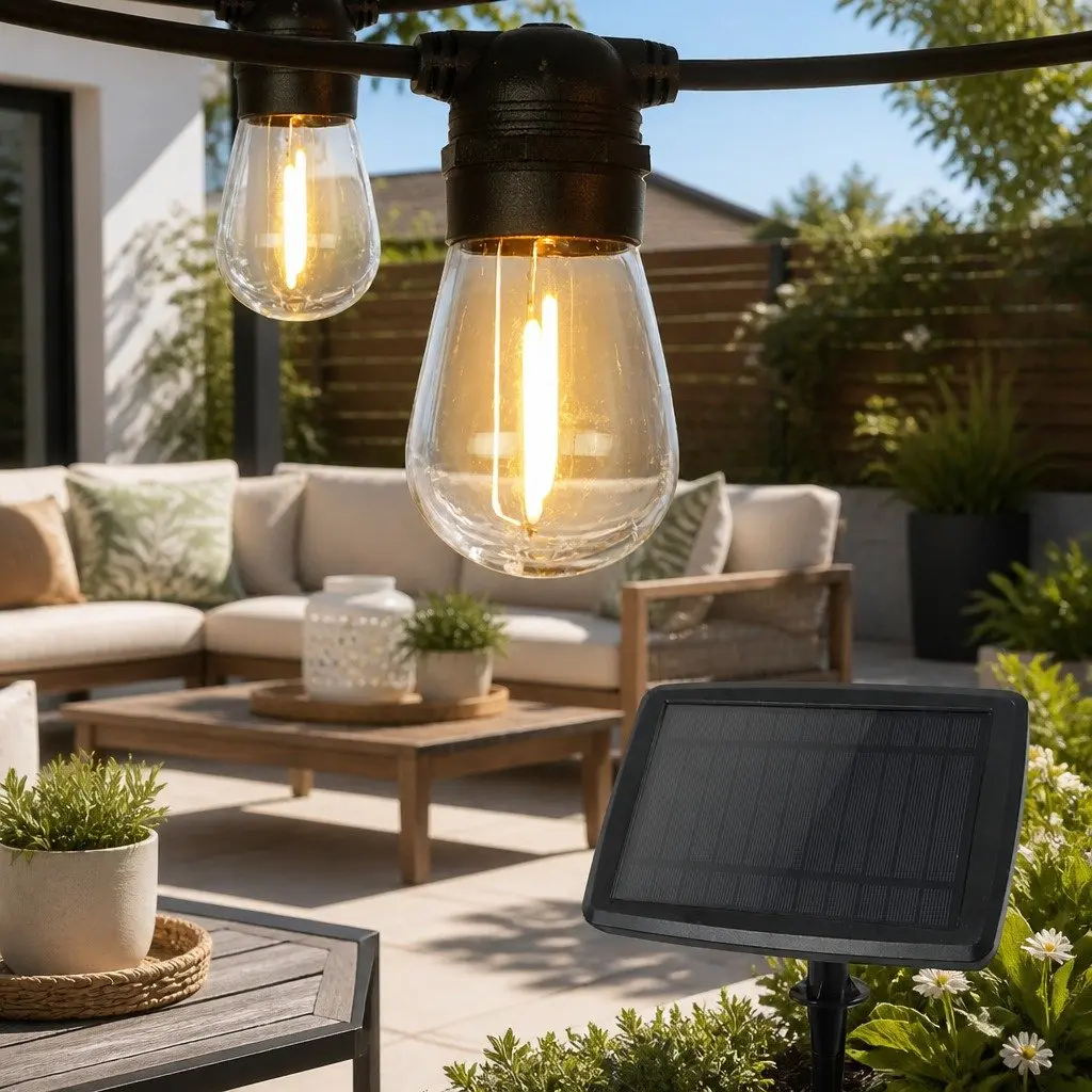 17m Solar Festoon Lights Outdoor LED String Light Warm White Garden Party Decor