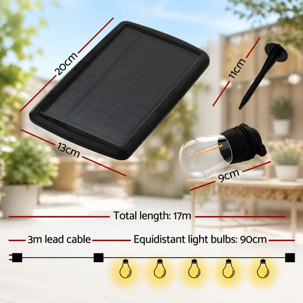 Solar Festoon String Lights Warm White 34m Auto On Off Light Sensor 4 Lighting Modes