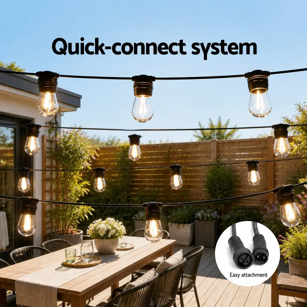 Solar Festoon String Lights Warm White 34m Auto On Off Light Sensor 4 Lighting Modes