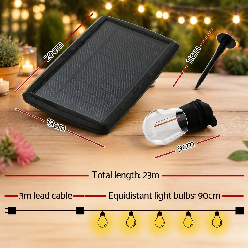 Solar Festoon String Lights 23m Outdoor LED Warm White Christmas Party