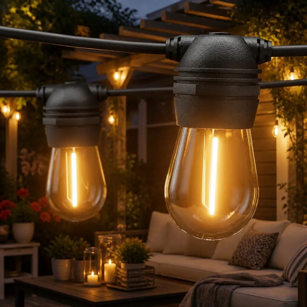 Solar Festoon String Lights 23m Outdoor LED Warm White Christmas Party