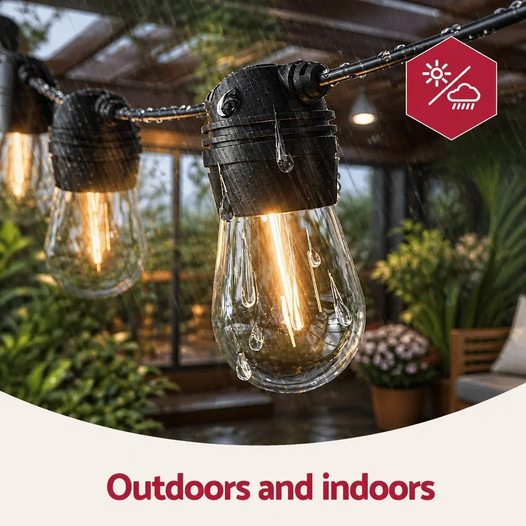 Solar Festoon String Lights 23m Outdoor LED Warm White Christmas Party