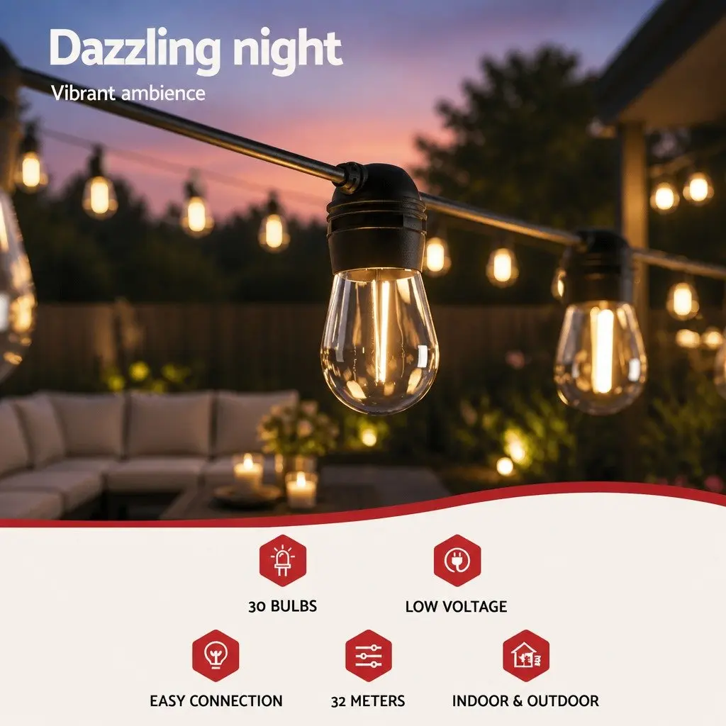 32m Solar Festoon Lights