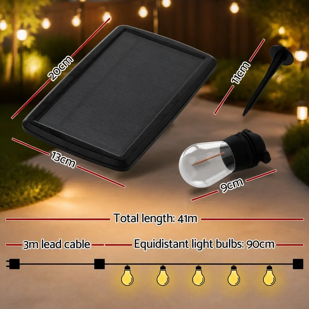 Solar Festoon String Lights 41m Outdoor LED Warm White Christmas Party