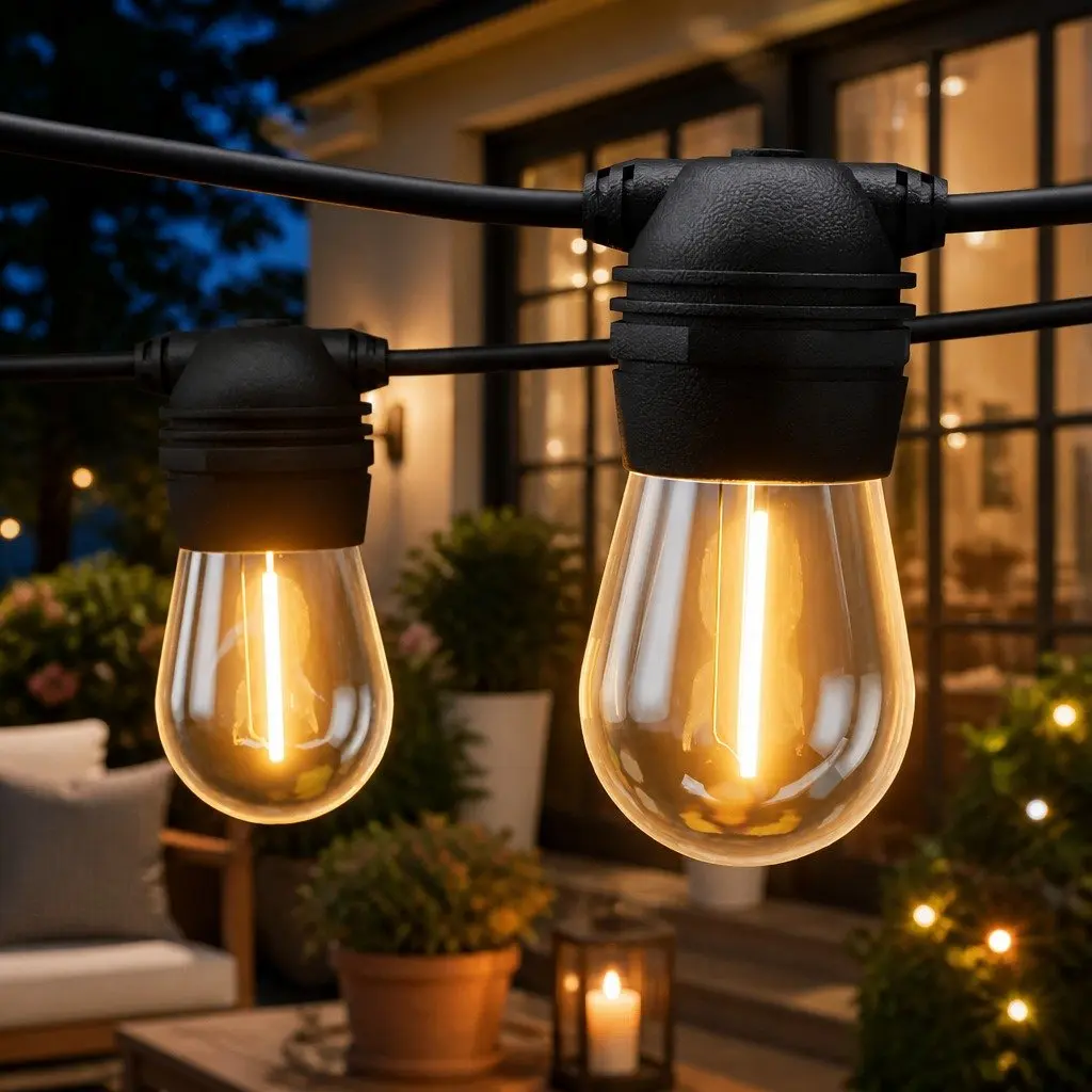 Solar Festoon String Lights 41m Outdoor LED Warm White Christmas Party