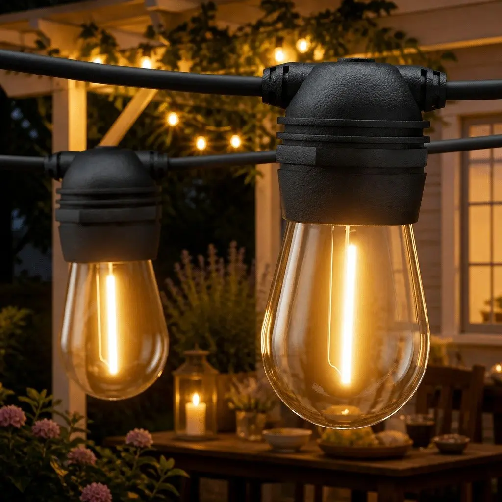 50m Solar Festoon String Lights Warm White Outdoor LED Christmas Party