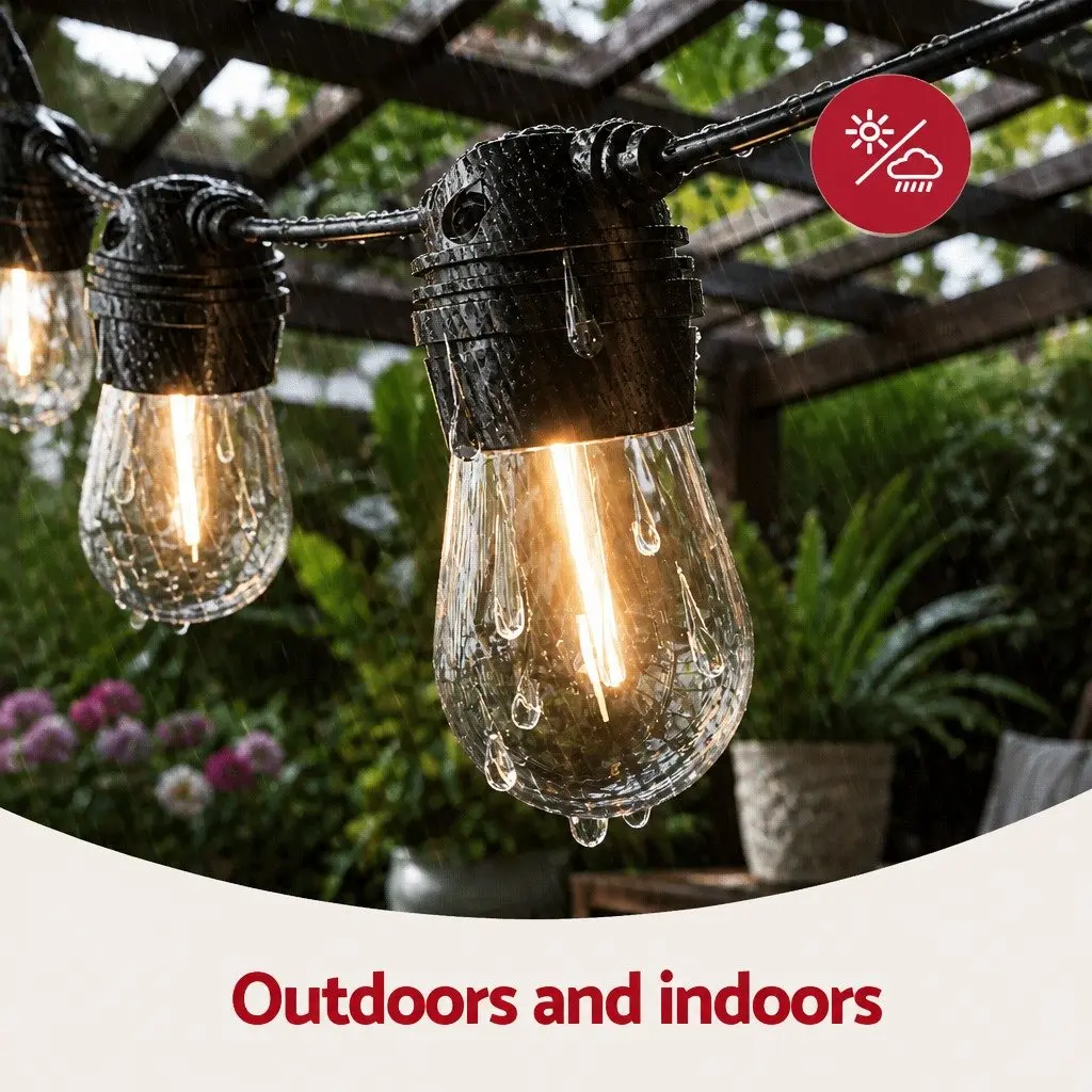 50m Solar Festoon String Lights Warm White Outdoor LED Christmas Party