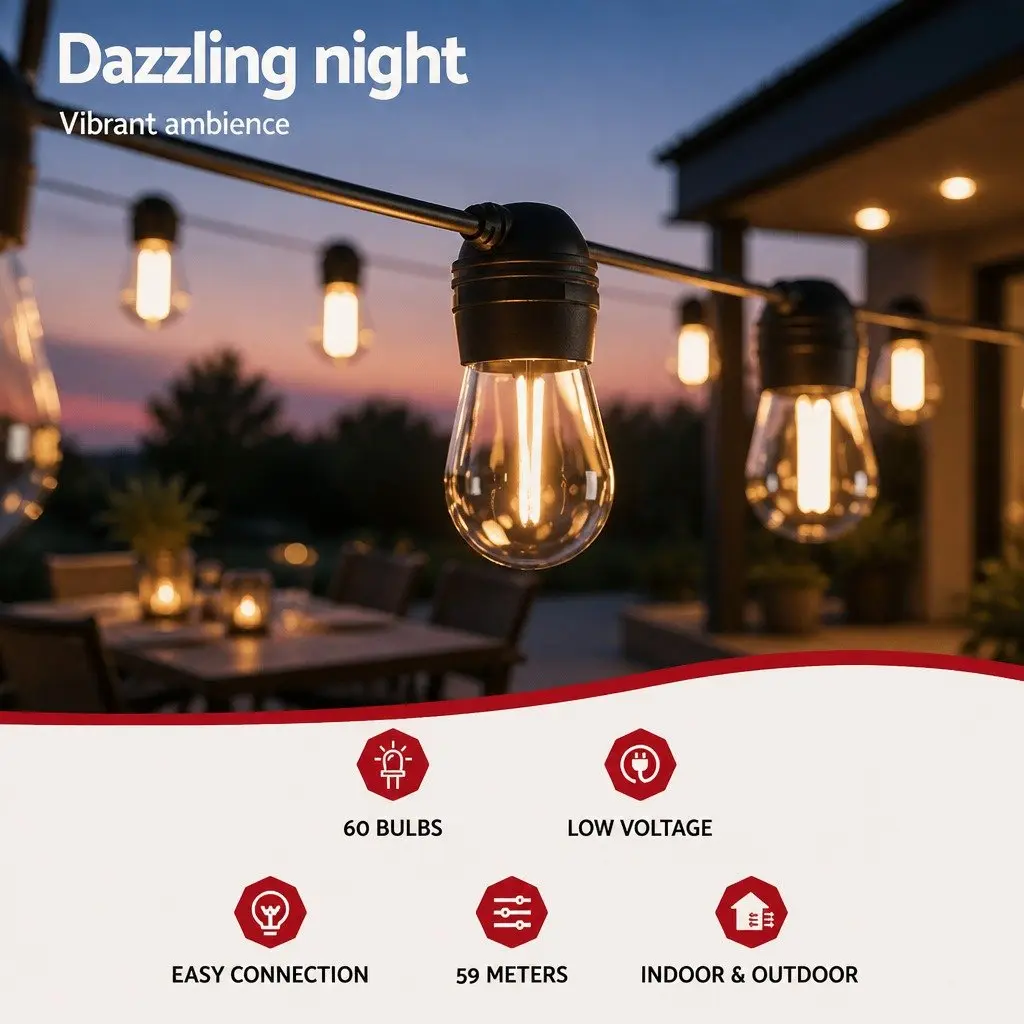 59m Solar Festoon String Lights for Quick Setup and Use