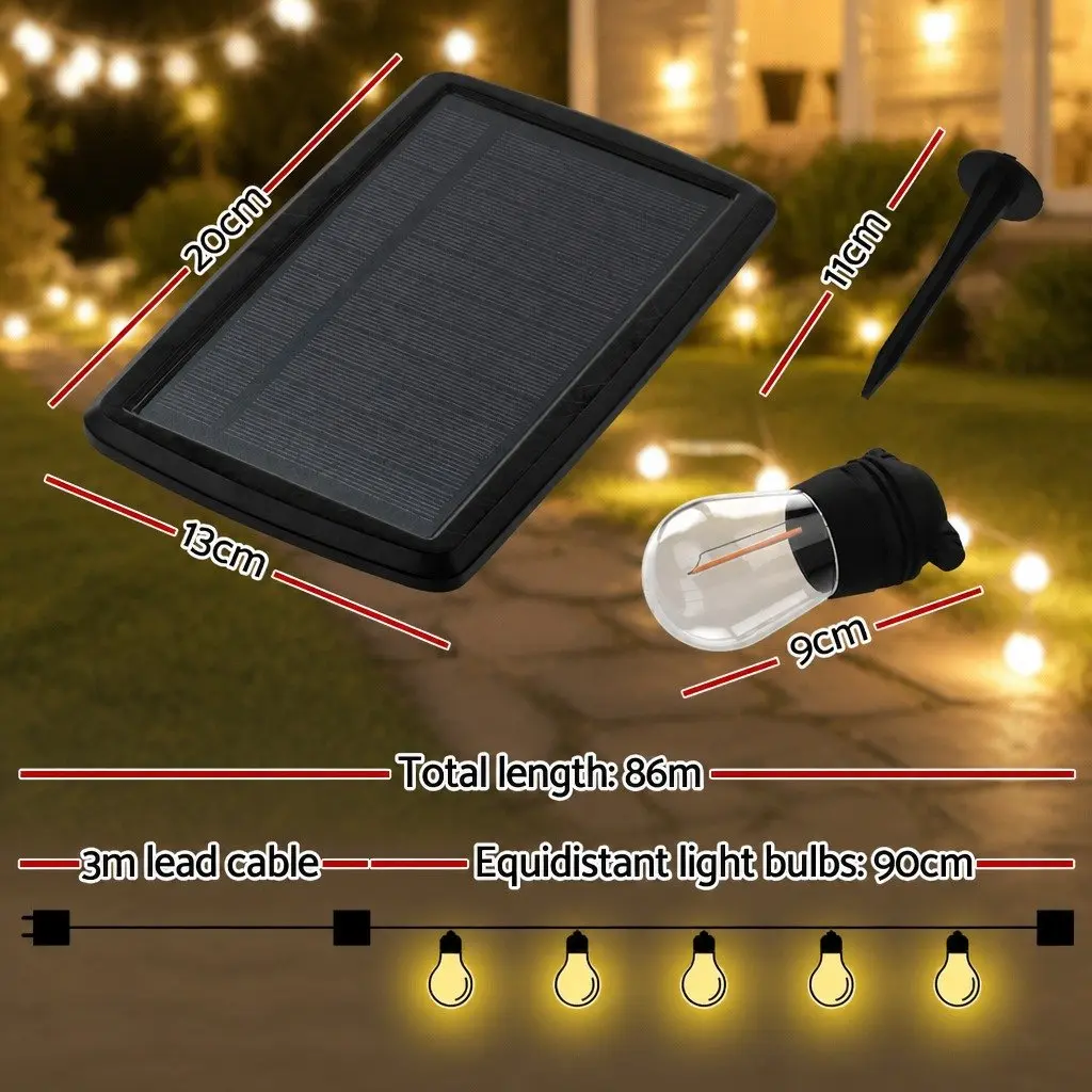 Solar Festoon String Lights 86m Outdoor LED Warm White Christmas Party