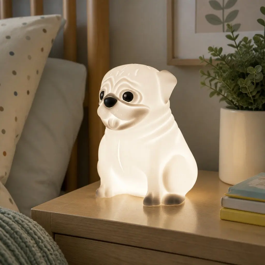Pug Soft Touch LED Light Nursery Decoration Tap Activated Silicone Body