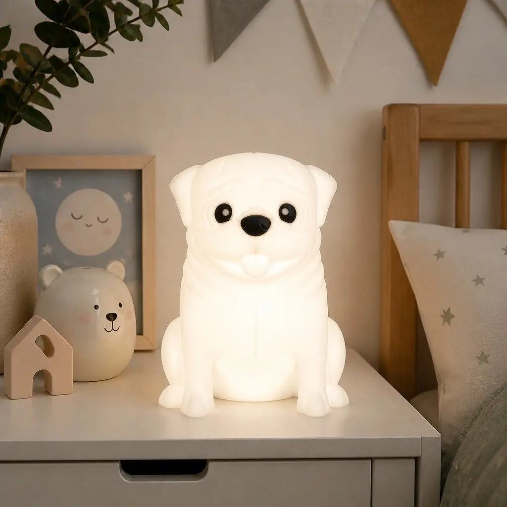 Pug Soft Touch LED Light Nursery Decoration Tap Activated Silicone Body