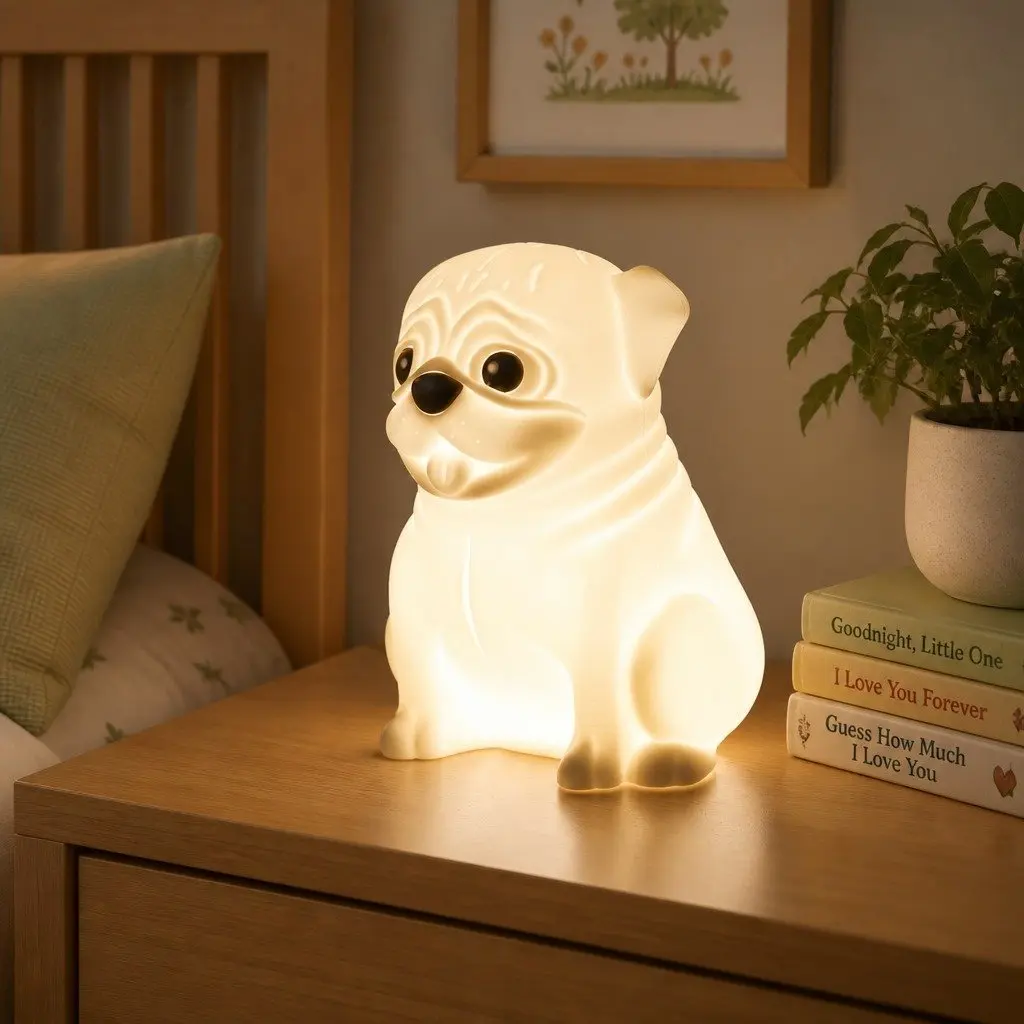 Pug Soft Touch LED Light Nursery Decoration Tap Activated Silicone Body