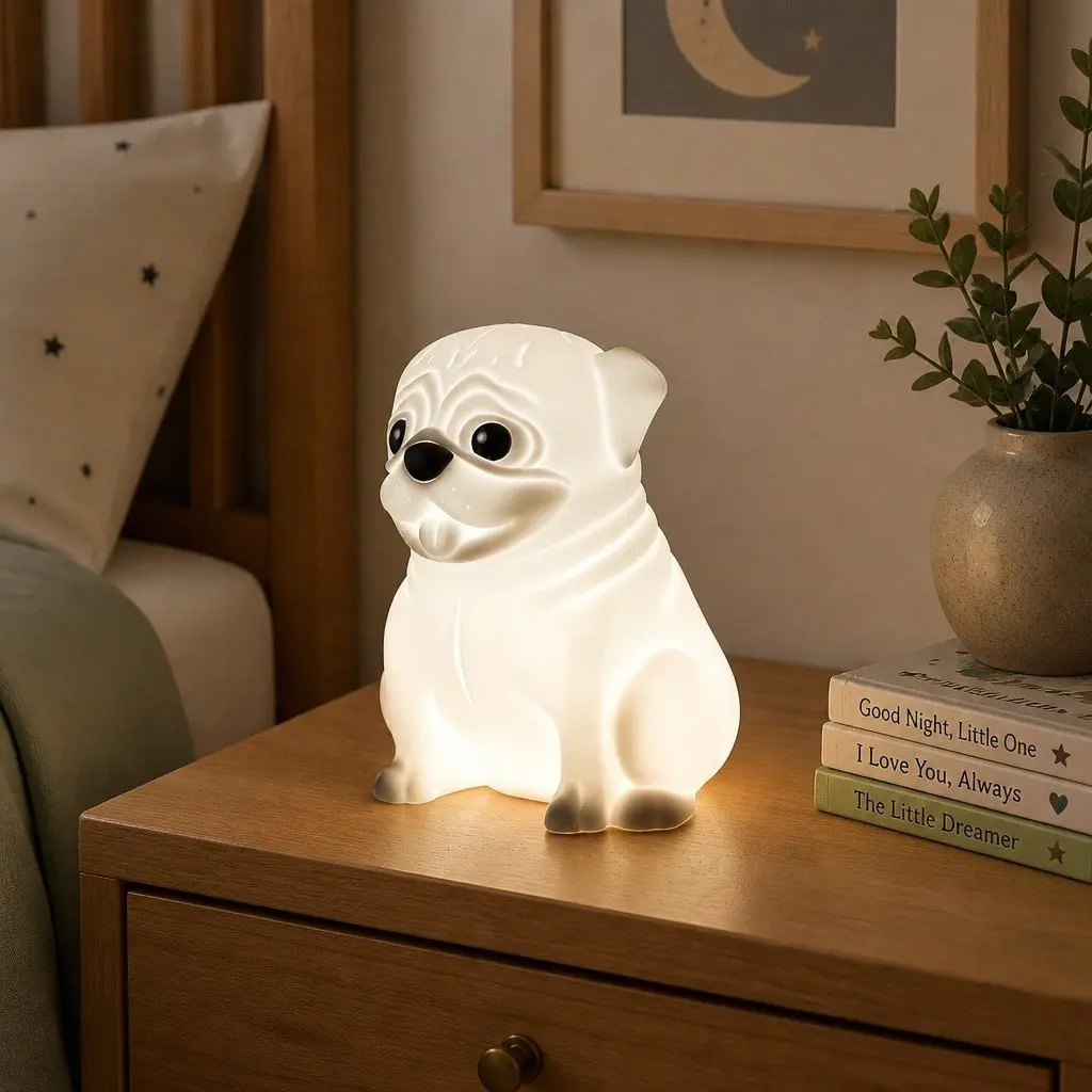 Pug Soft Touch LED Light Nursery Decoration Tap Activated Silicone Body