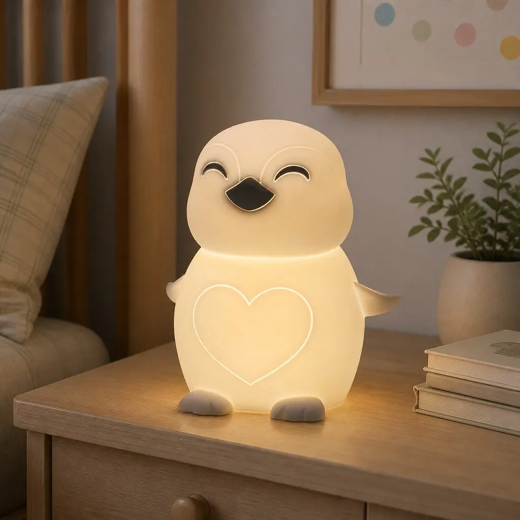 Penguin Soft Touch LED Light Soft Silicone Tap Activation Kids Bedroom Nursery Nightlight