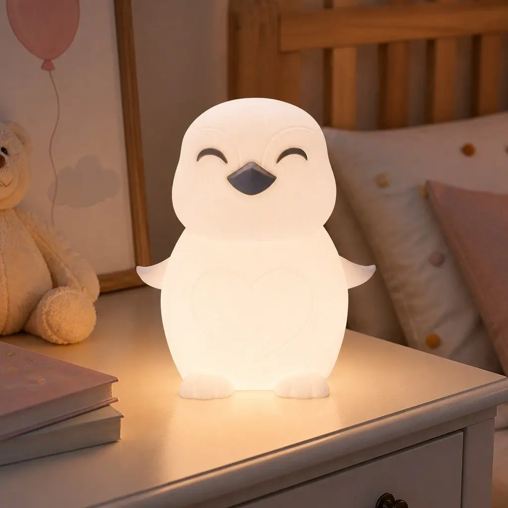 Penguin Soft Touch LED Light Soft Silicone Tap Activation Kids Bedroom Nursery Nightlight