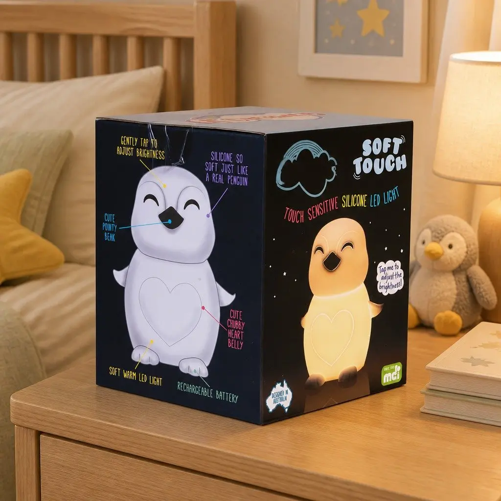 Penguin Soft Touch LED Light Soft Silicone Tap Activation Kids Bedroom Nursery Nightlight