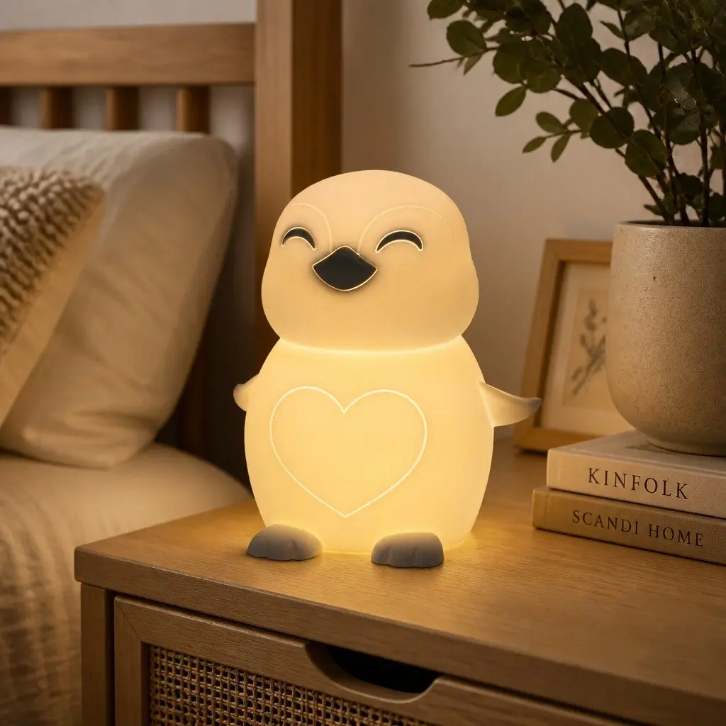 Penguin Soft Touch LED Light Soft Silicone Tap Activation Kids Bedroom Nursery Nightlight