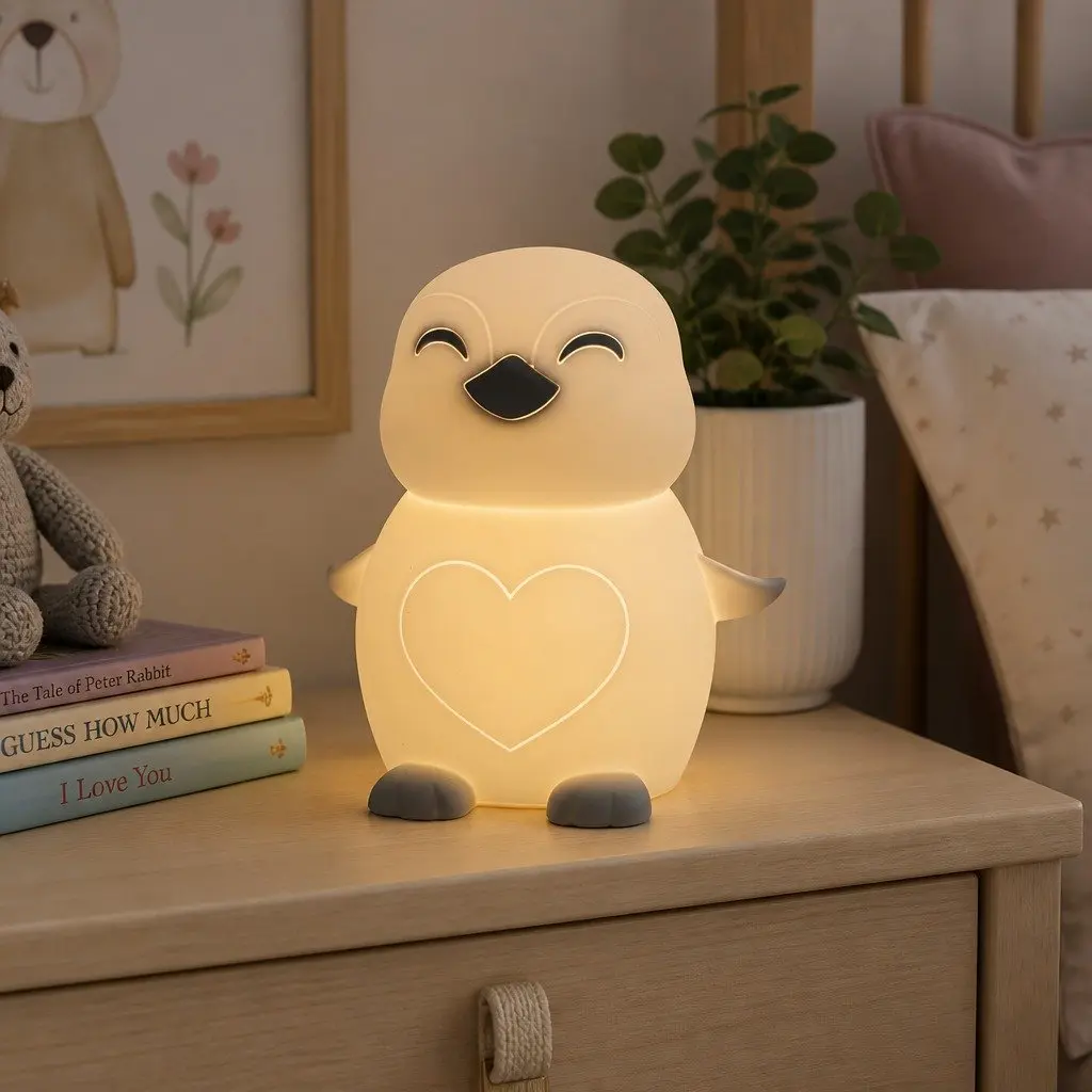 Penguin Soft Touch LED Light Soft Silicone Tap Activation Kids Bedroom Nursery Nightlight