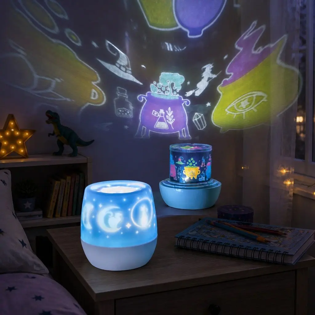 Rotating Projector Light Blue 12 cm Kids Bedroom Soft LED Stars Moons