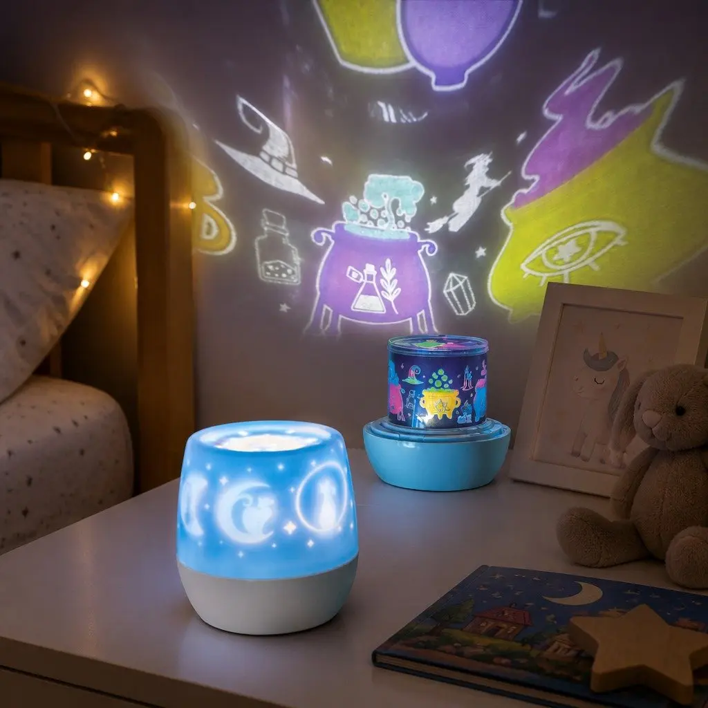 Rotating Projector Light Blue 12 cm Kids Bedroom Soft LED Stars Moons