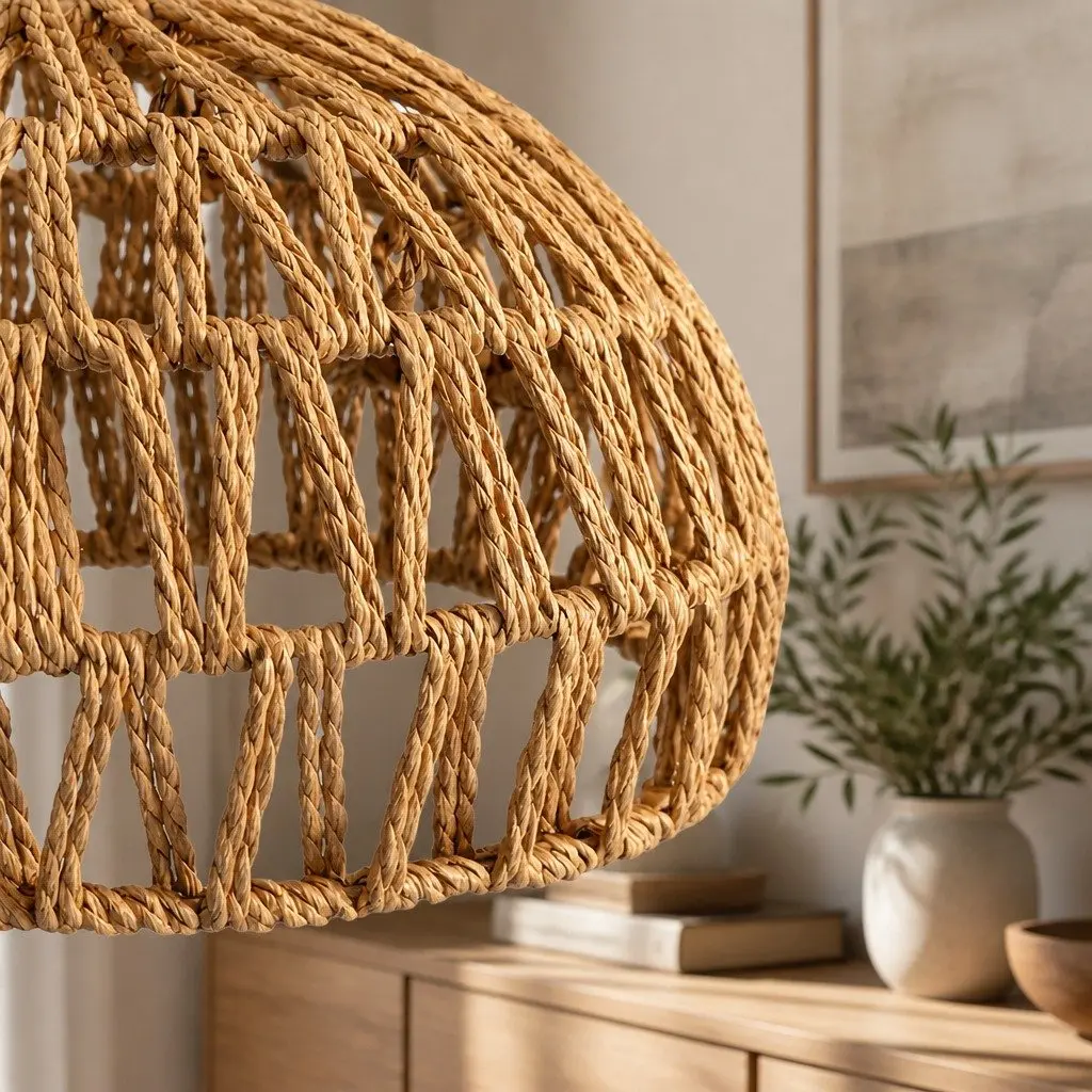 Woven Pendant Light Shade Ceiling Lamp Hemp Rope Iron Frame Home Décor Hanging