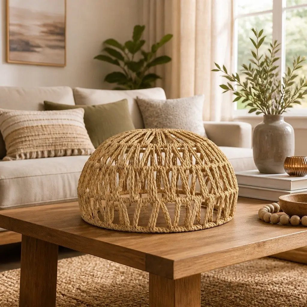 Woven Pendant Light Shade Ceiling Lamp Hemp Rope Iron Frame Home Décor Hanging
