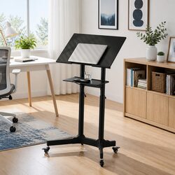 Mobile Lectern Stand Adjustable Sit-to-Stand Presentation Podium Rolling Wheels