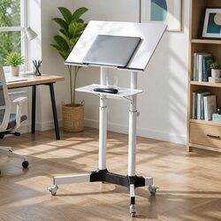 Mobile Lectern Stand Adjustable Sit-to-Stand Presentation Podium with Locking