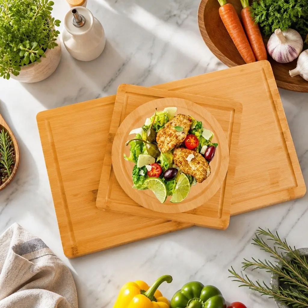 Bamboo Cutting Board Set 3 Pieces with Juice Groove Kitchen Chopping Boards