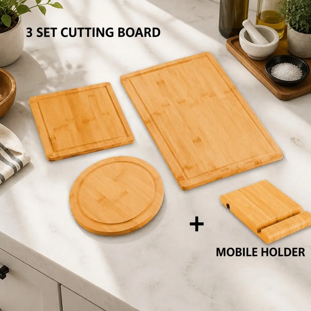 Bamboo Cutting Board Set 3 Pieces with Juice Groove Kitchen Chopping Boards