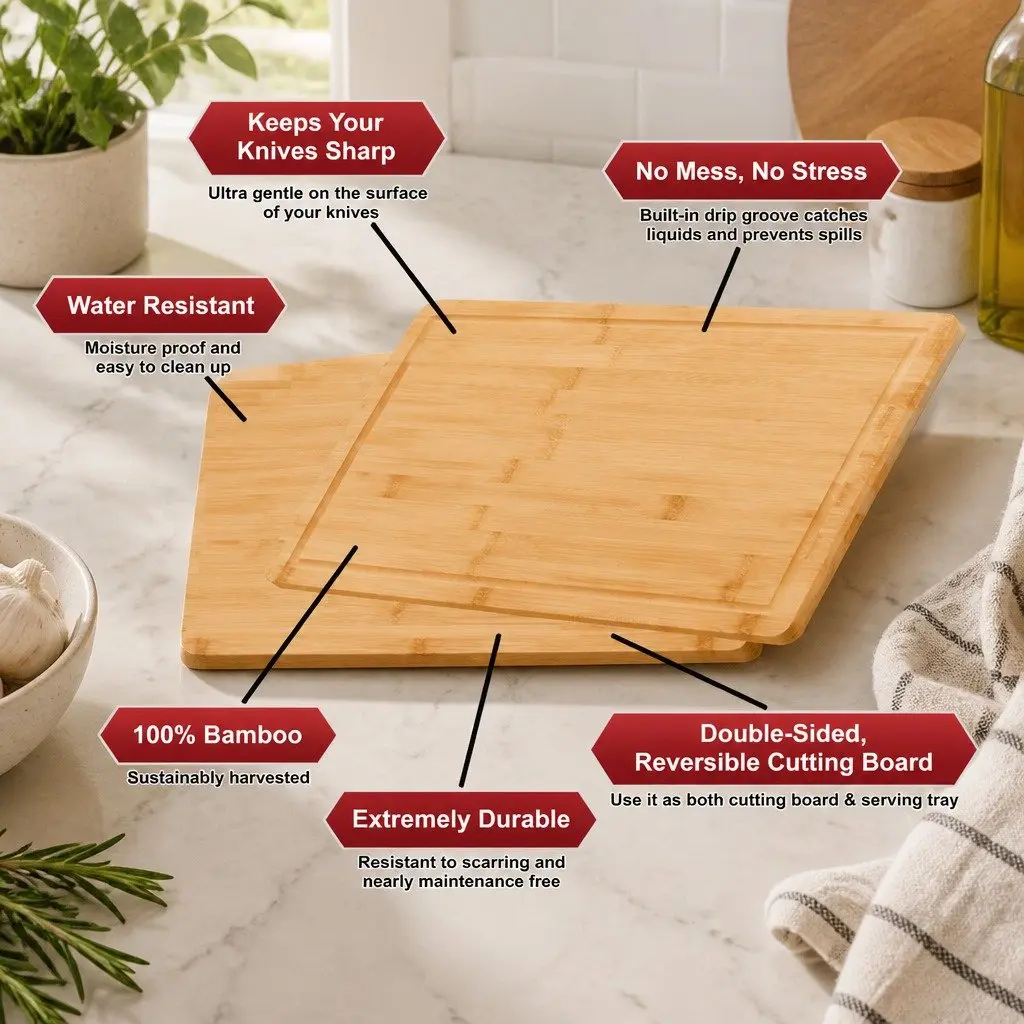 Bamboo Cutting Board Set 3 Pieces with Juice Groove Kitchen Chopping Boards