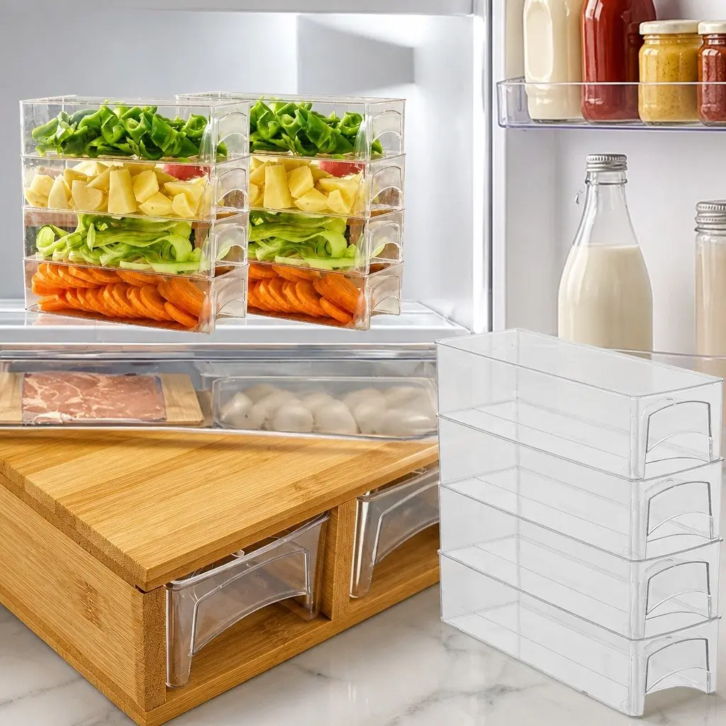 Large Bamboo Cutting Board with 4 Storage Trays and Mobile Holder Kitchen