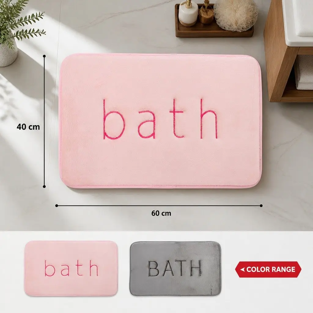 Bath Rug Mat Pink 60x40cm Memory Foam Non-Slip Soft Cushioned Absorbent