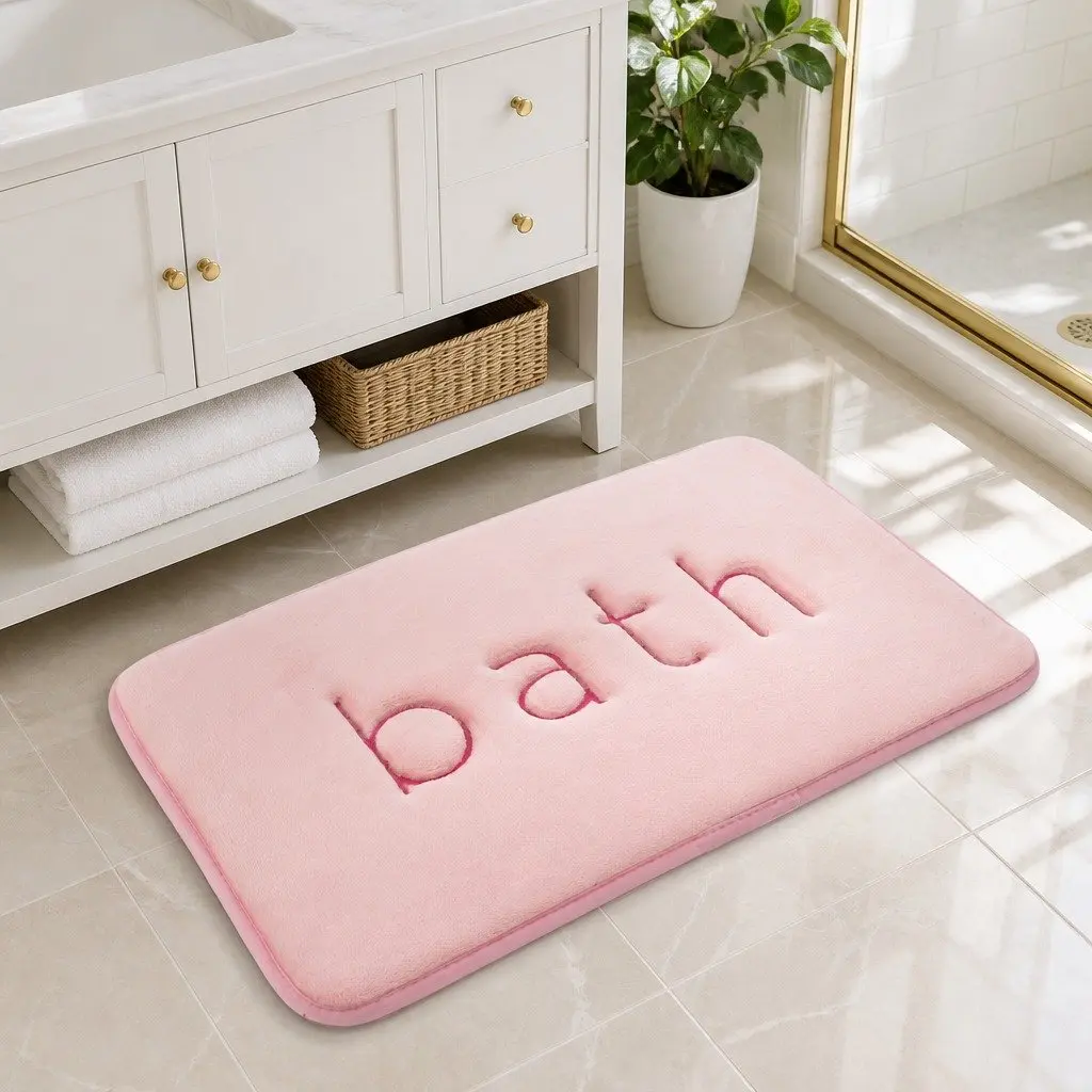 Bath Rug Mat Pink 60x40cm Memory Foam Non-Slip Soft Cushioned Absorbent