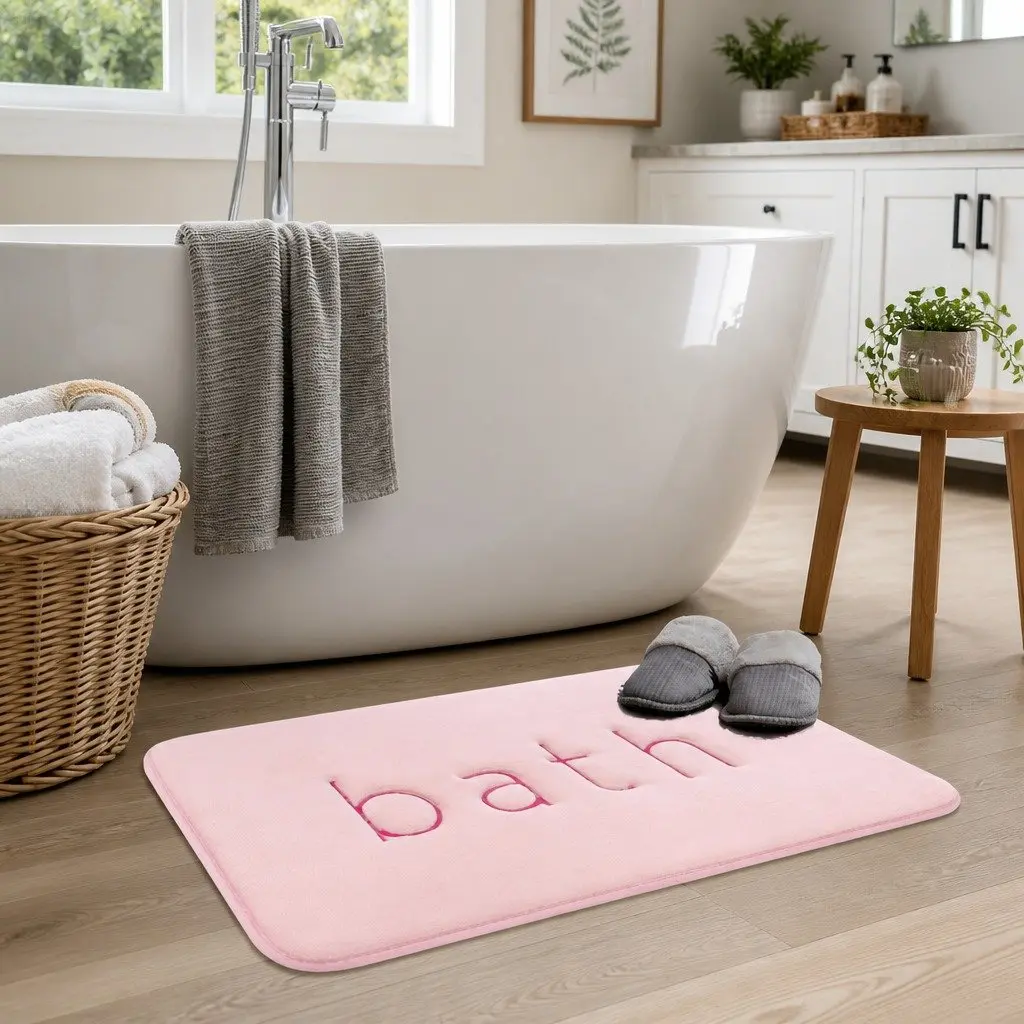 Bath Rug Mat Pink 60x40cm Memory Foam Non-Slip Soft Cushioned Absorbent