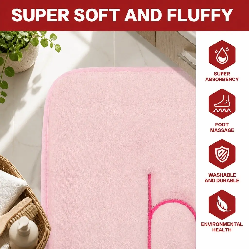 Bath Rug Mat Pink 60x40cm Memory Foam Non-Slip Soft Cushioned Absorbent