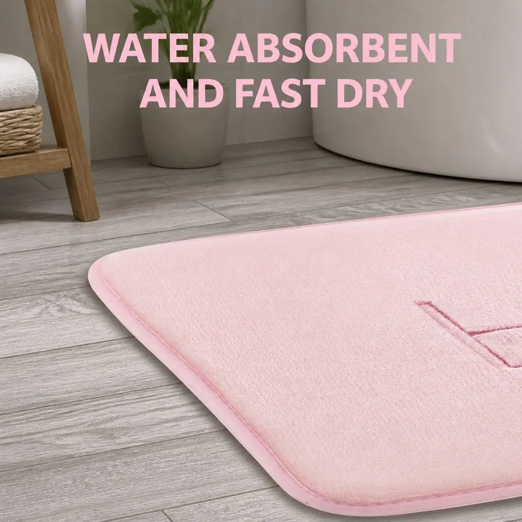Bath Rug Mat Pink 60x40cm Memory Foam Non-Slip Soft Cushioned Absorbent