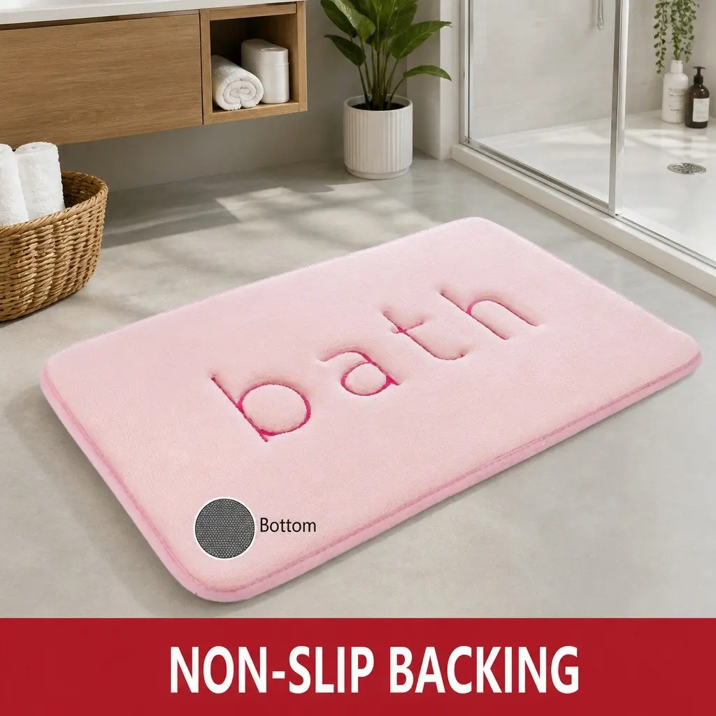 Bath Rug Mat Pink 60x40cm Memory Foam Non-Slip Soft Cushioned Absorbent