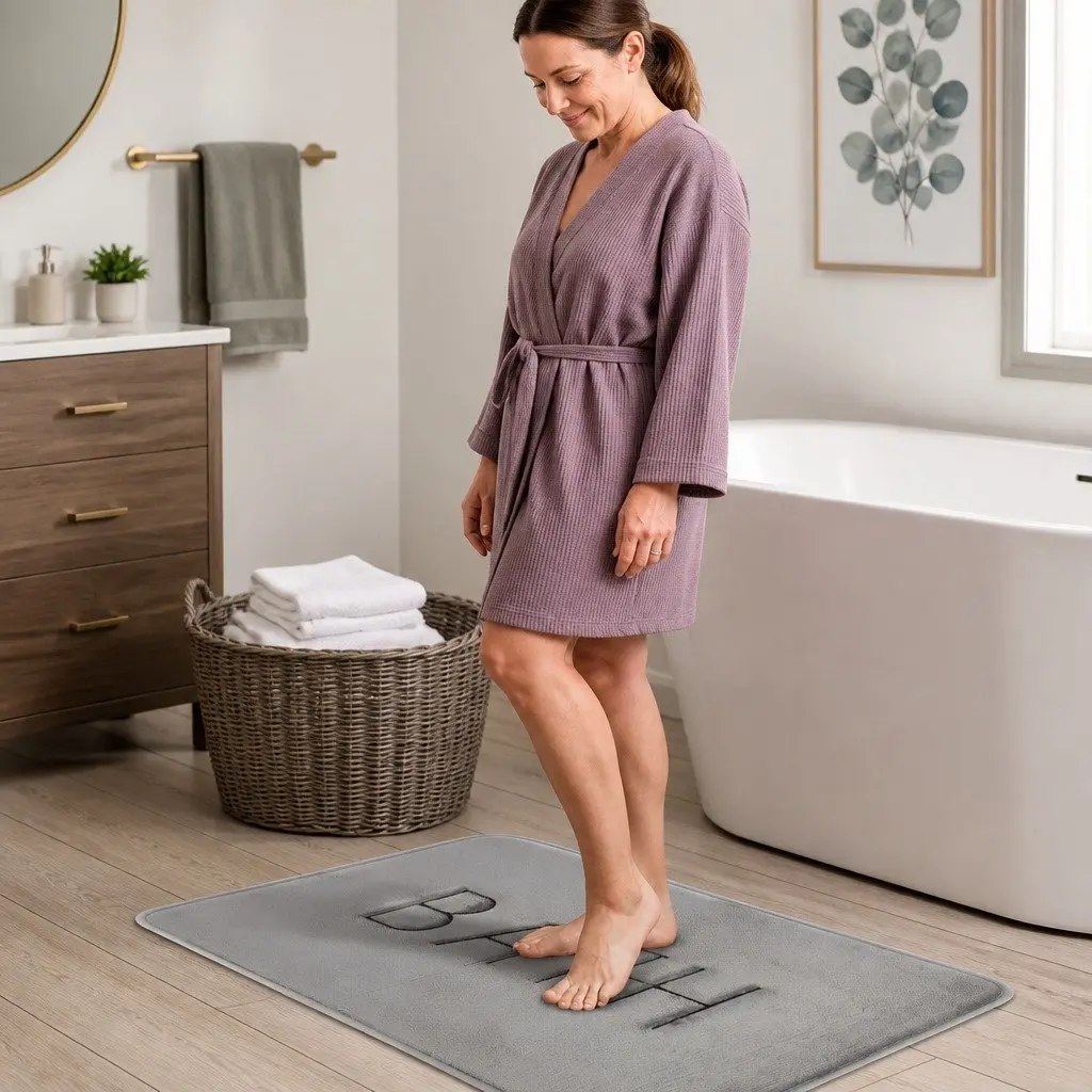 Memory Foam Bath Rug Mat Grey Extra Thick Non-Slip Absorbent