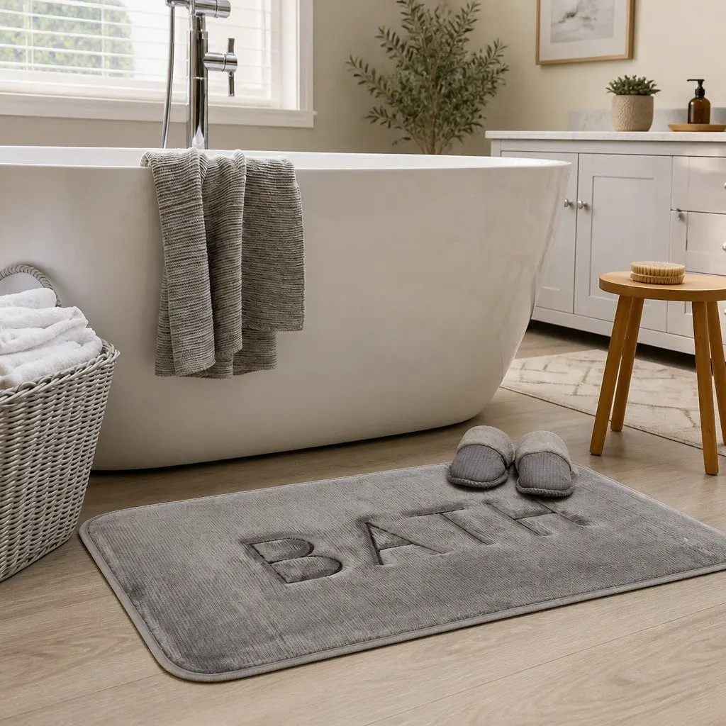 Memory Foam Bath Rug Mat Grey Extra Thick Non-Slip Absorbent