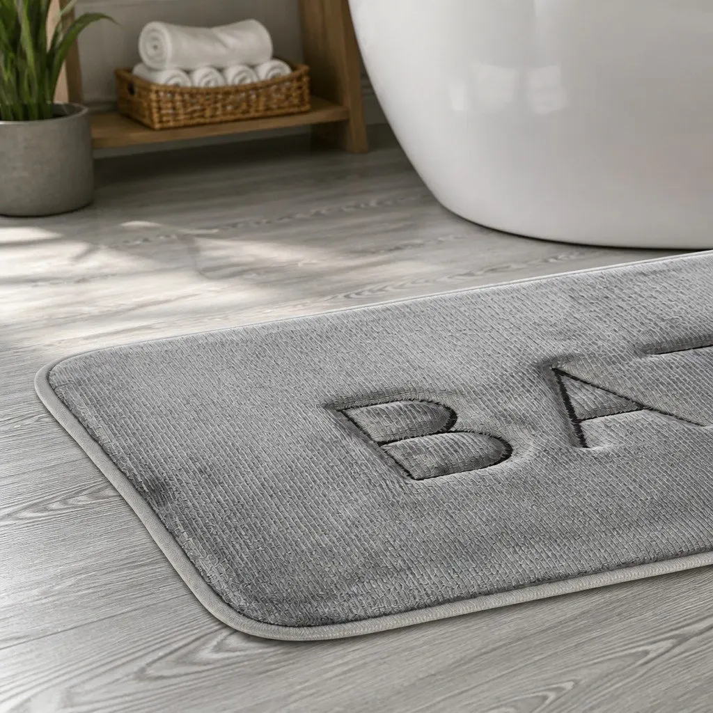 Memory Foam Bath Rug Mat Grey Extra Thick Non-Slip Absorbent