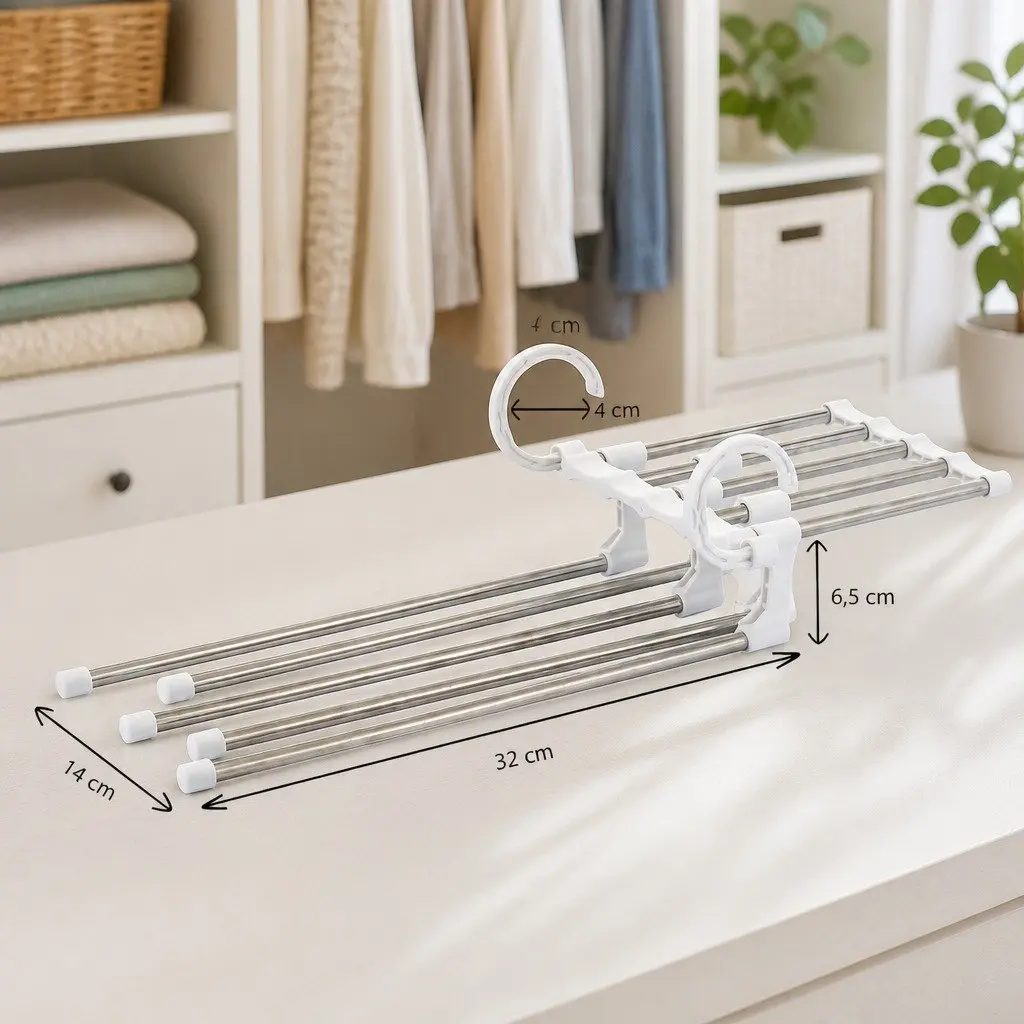 Pants Hangers Stainless Steel Adjustable Non-Slip 5-in-1 4 Pack Closet Storage