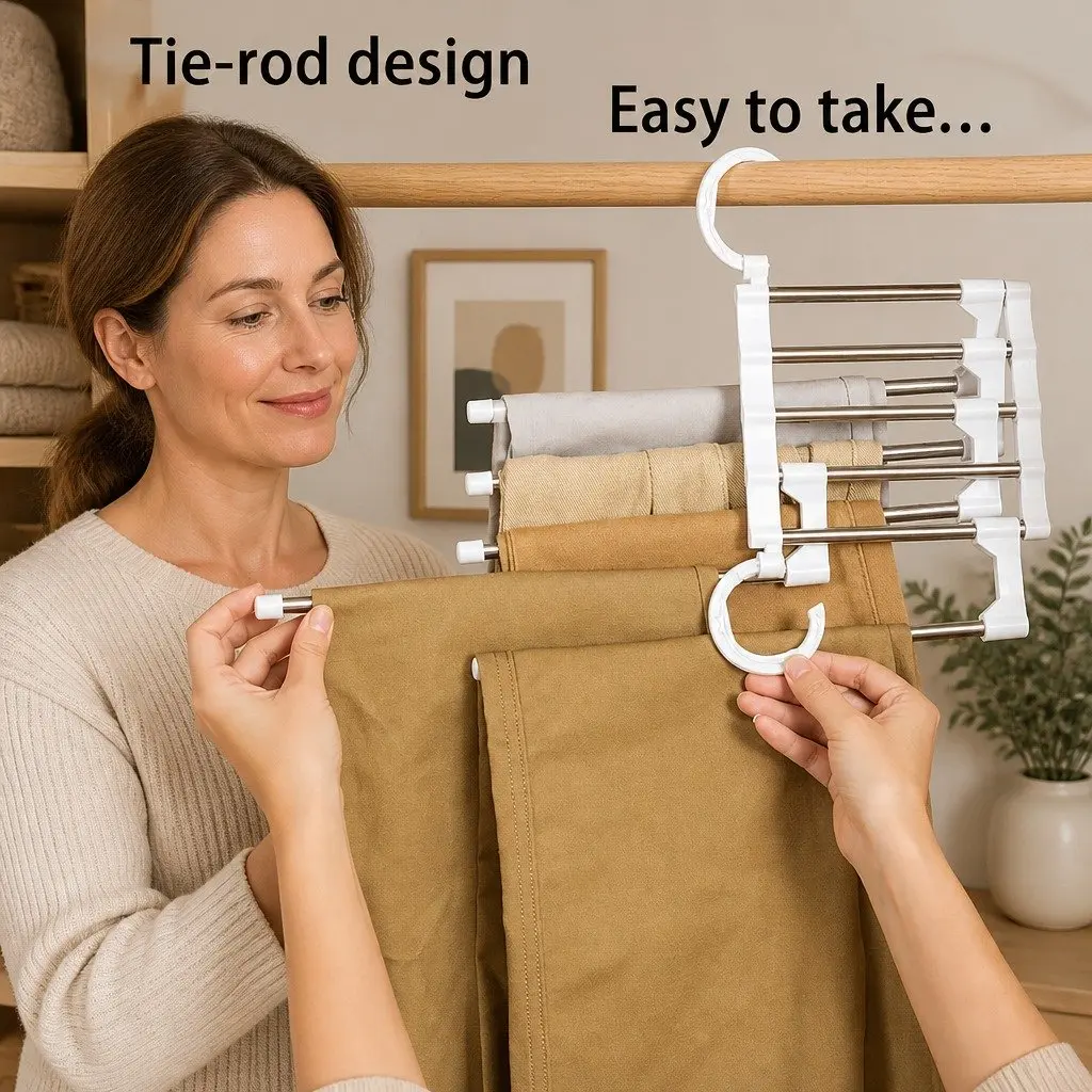 Pants Hangers Stainless Steel Adjustable Non-Slip 5-in-1 4 Pack Closet Storage