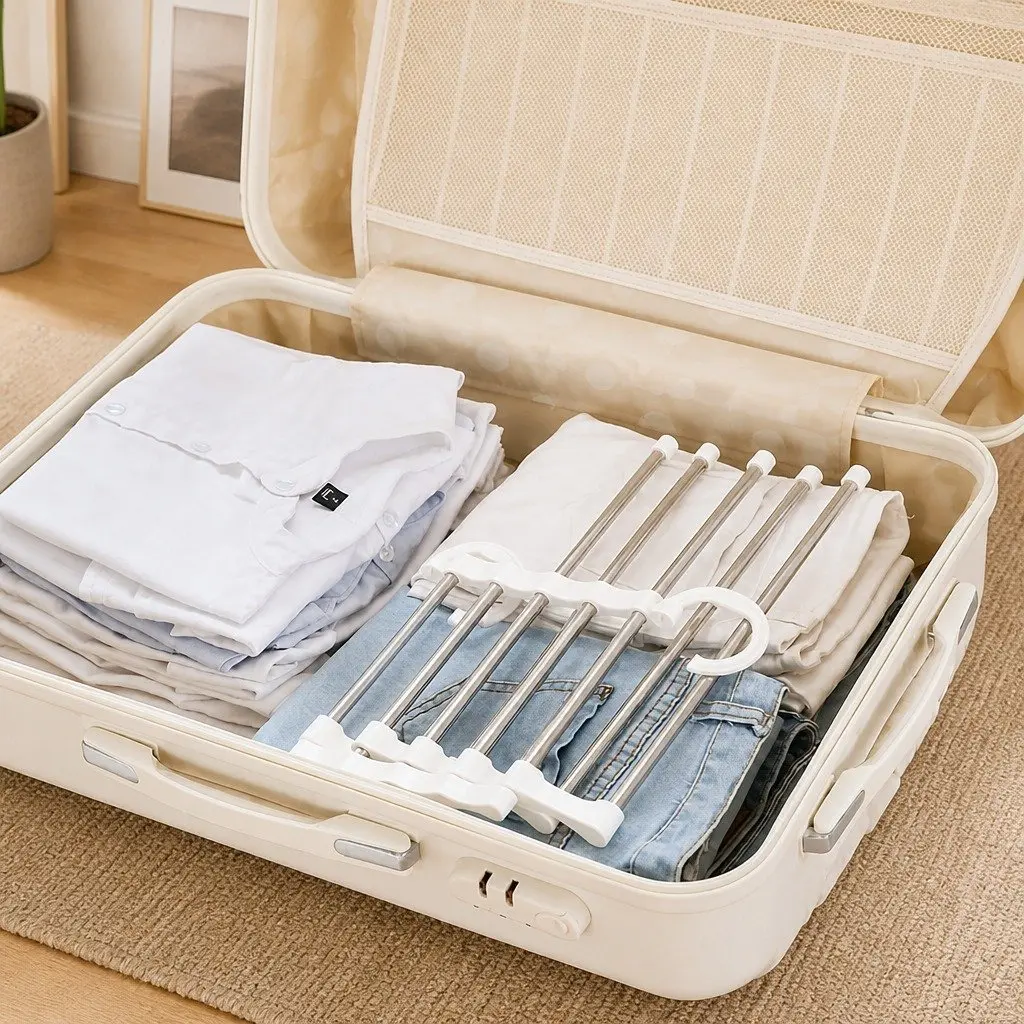 Pants Hangers Stainless Steel Adjustable 5-in-1 Non-Slip Space Saving 6 Pack