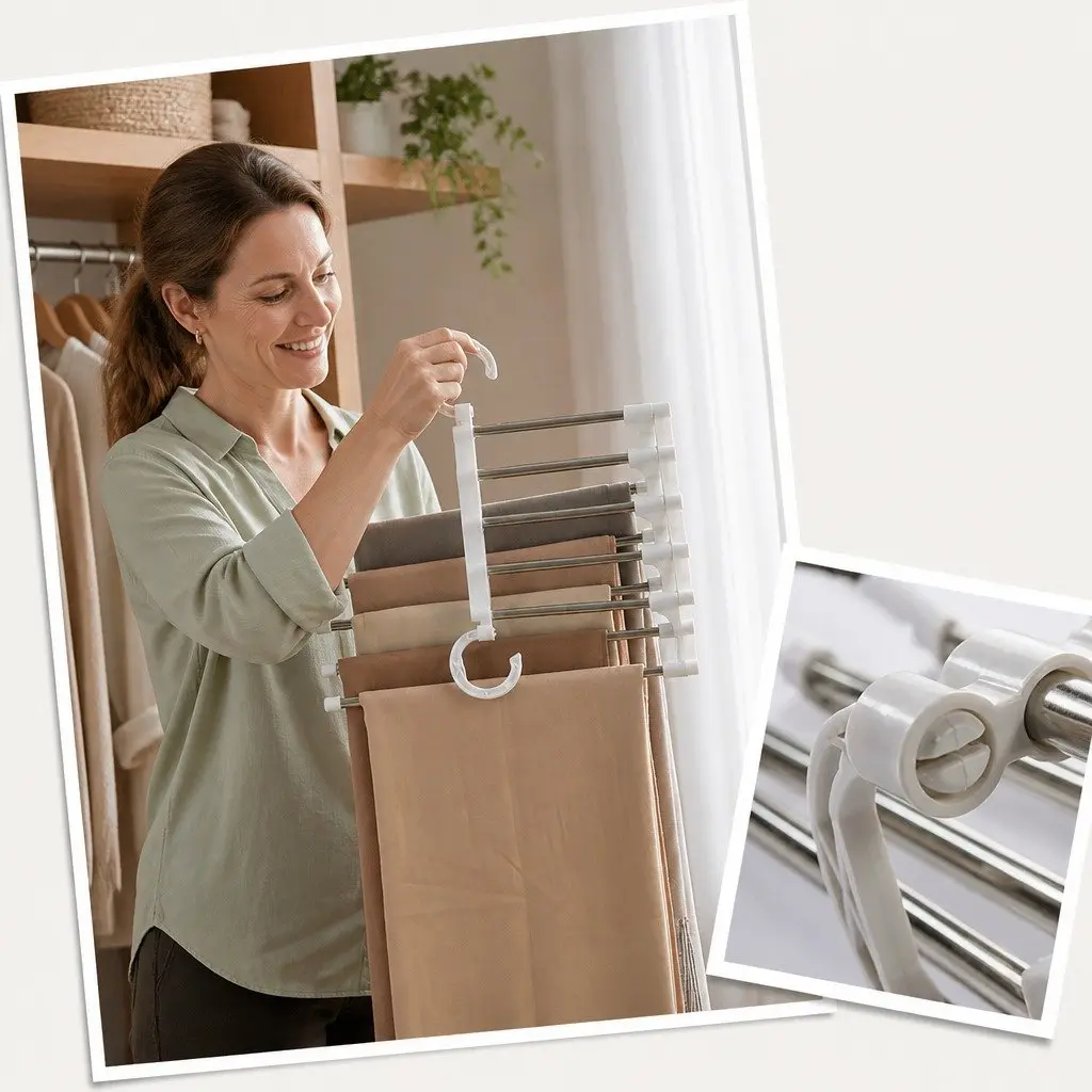 Pants Hangers Stainless Steel Adjustable 5-in-1 Non-Slip Space Saving 6 Pack