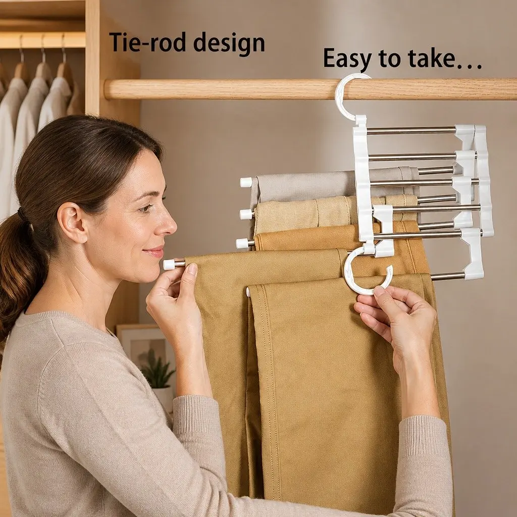 Pants Hangers Stainless Steel Adjustable 5-in-1 Non-Slip Space Saving 6 Pack