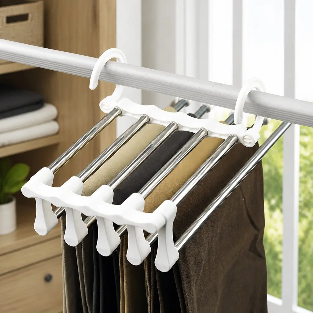 Pants Hangers Stainless Steel Adjustable 5-in-1 Non-Slip Space Saving 6 Pack