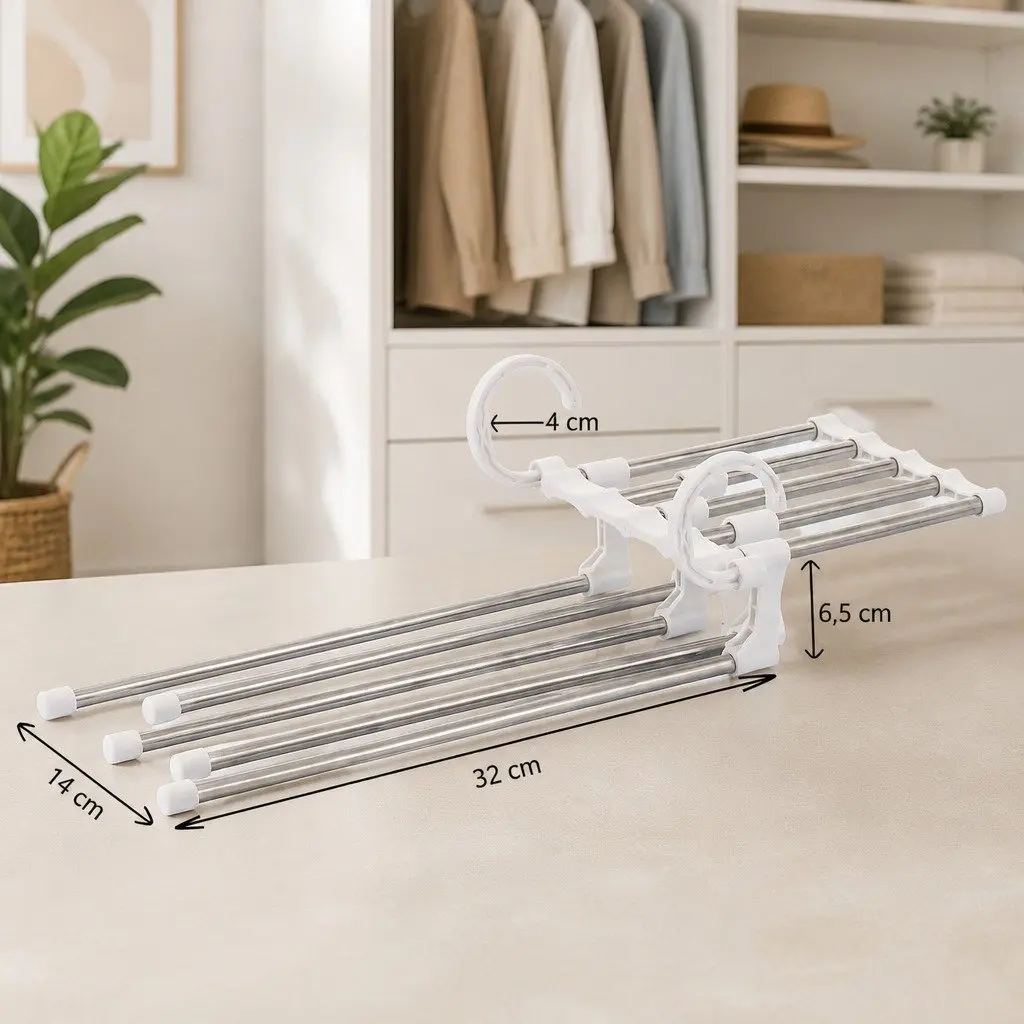 Pants Hangers Stainless Steel Adjustable 5-in-1 Non-Slip Space Saving 6 Pack